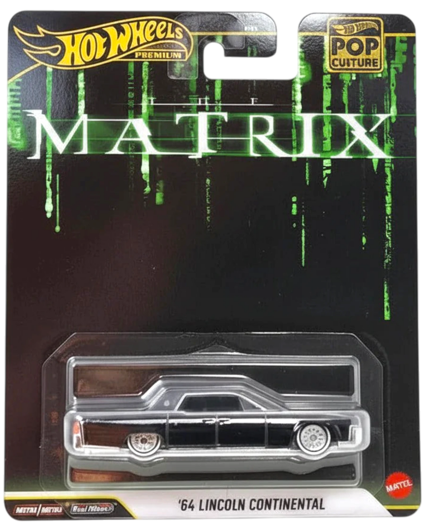 Hot Wheels '64 Lincoln Continental toy car in Matrix-themed packaging