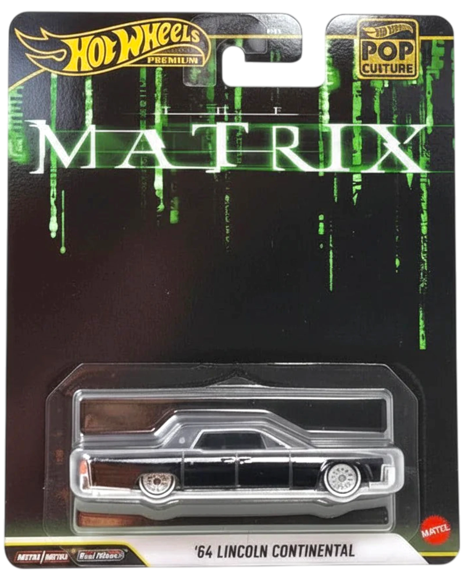 Hot Wheels '64 Lincoln Continental toy car in Matrix-themed packaging