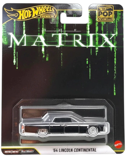 Hot Wheels '64 Lincoln Continental toy car in Matrix-themed packaging