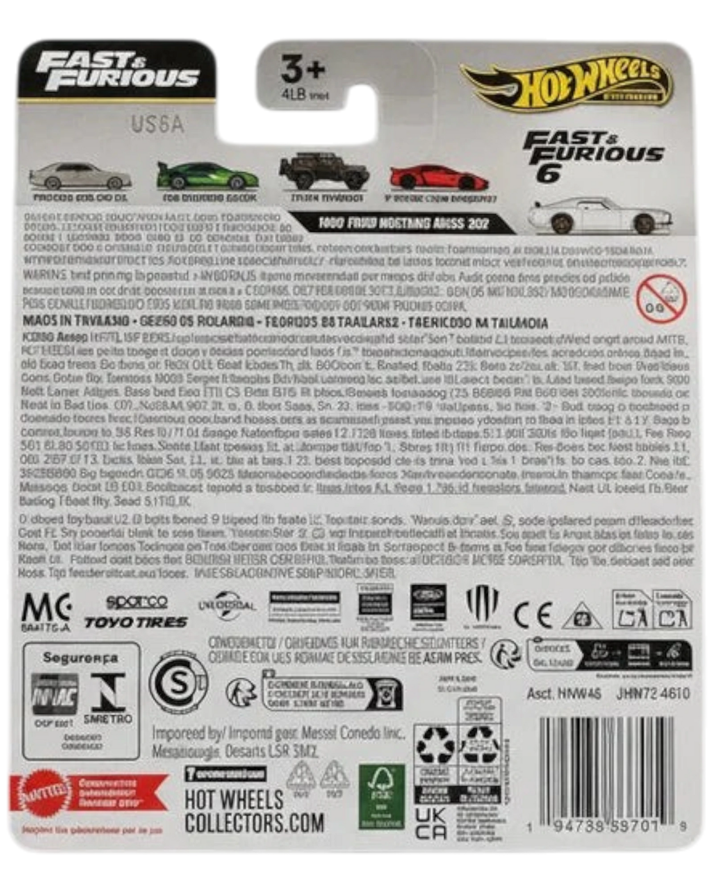 Hot Wheels Fast & Furious 6 toy car packaging on a blue background