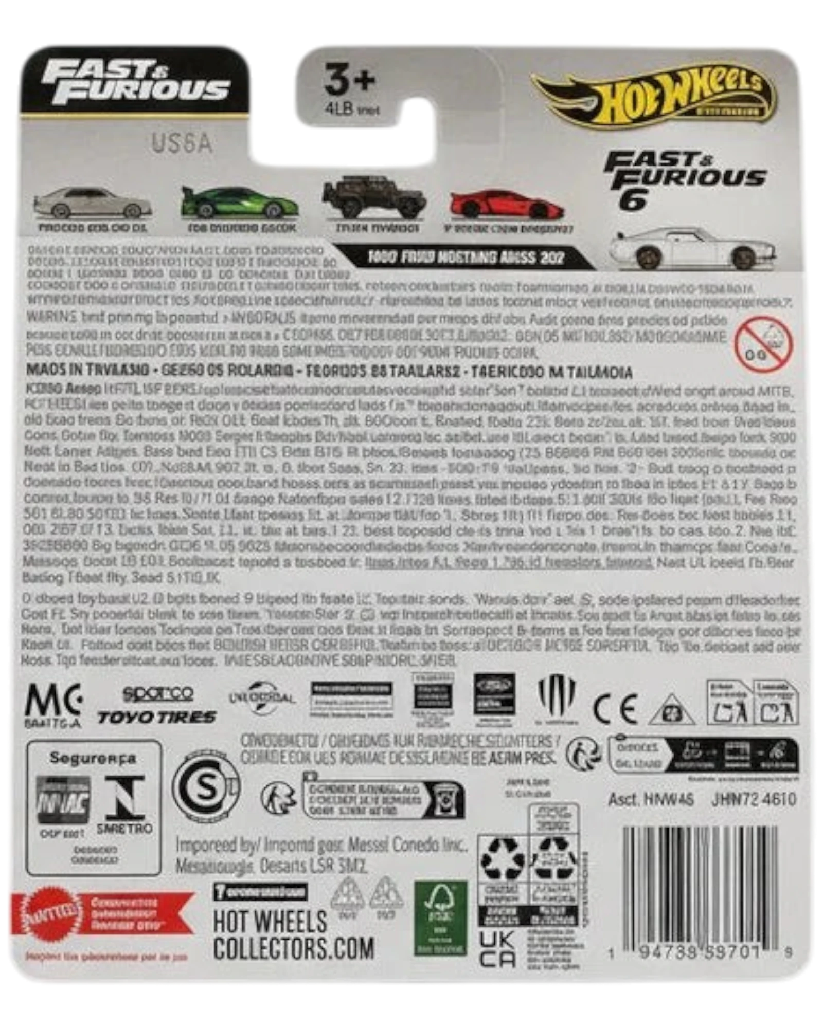Hot Wheels Fast & Furious 6 toy car packaging on a blue background