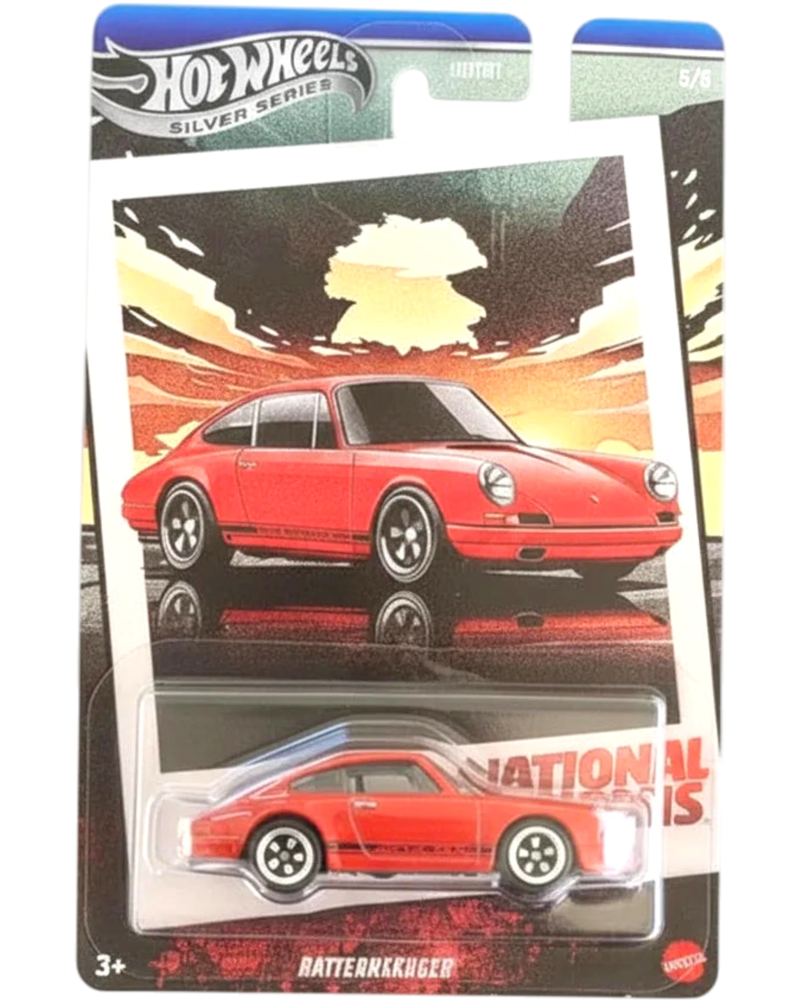 Hot Wheels toy car in packaging with a red car design on a white background
