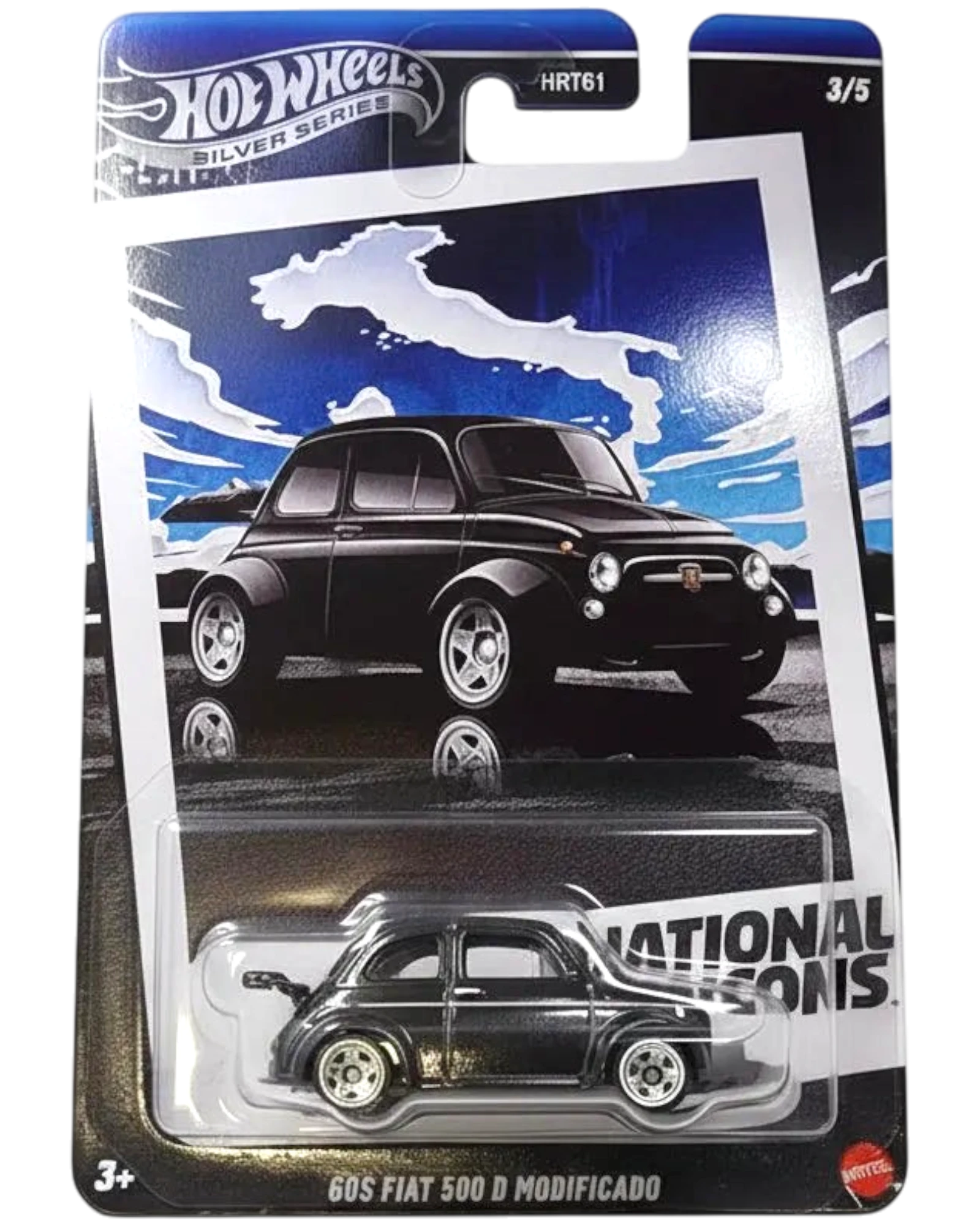Hot Wheels toy car in packaging with 'National Icons' branding on a white background