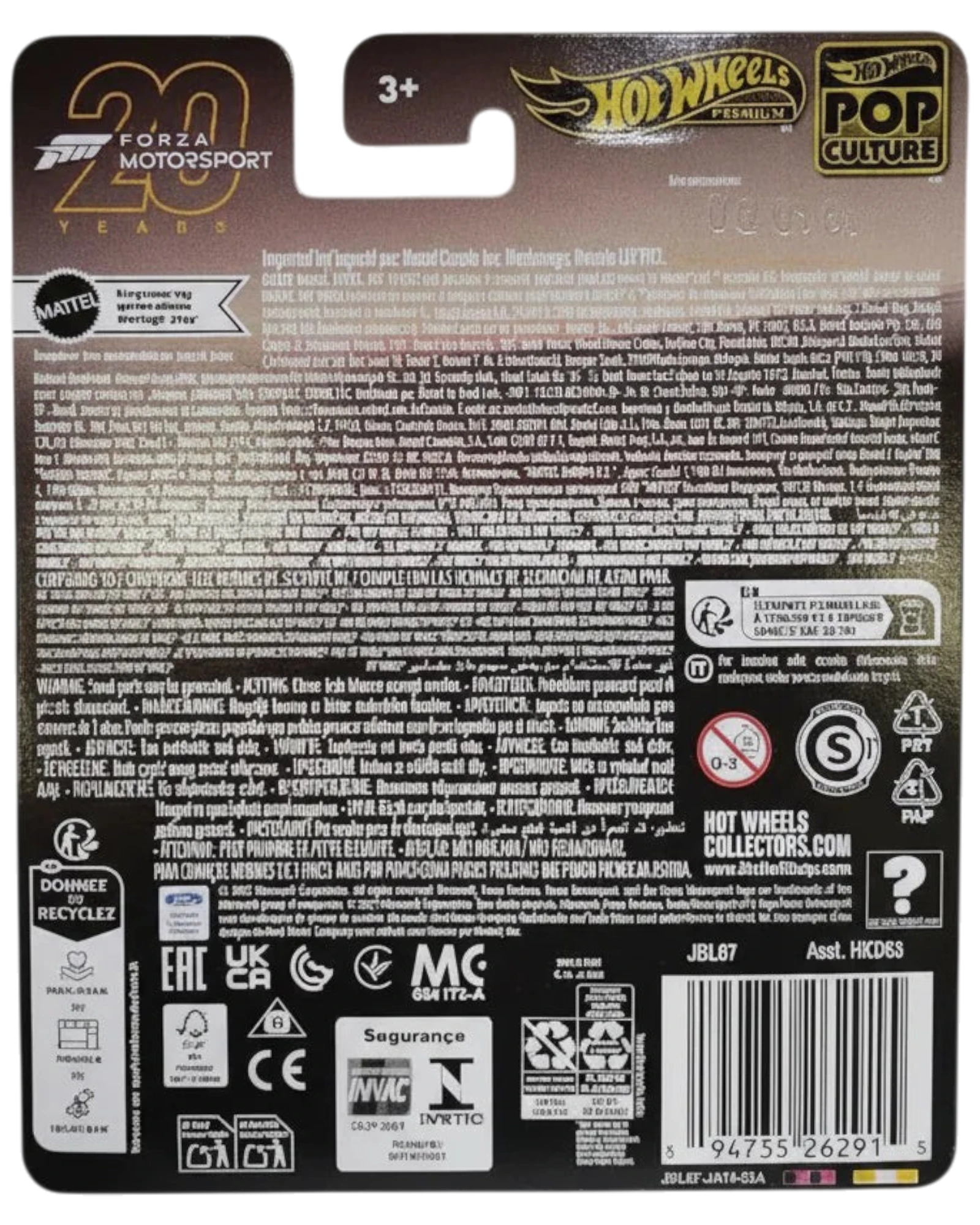 Back of a Hot Wheels toy packaging with branding and product information.