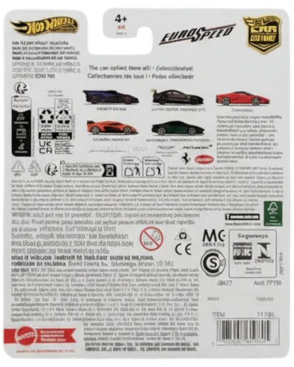 Back of a Hot Wheels toy car packaging with branding and text.