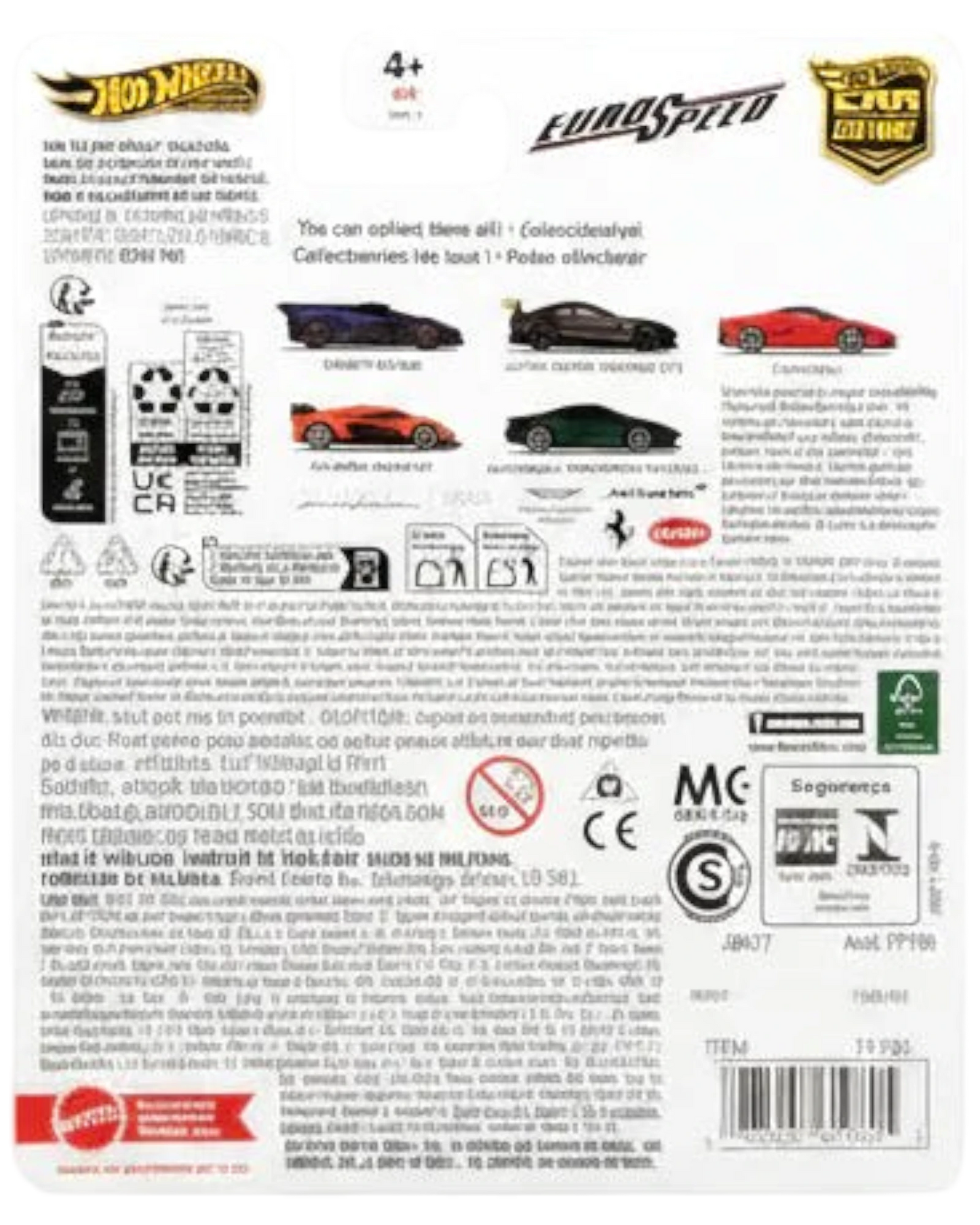 Back of a Hot Wheels toy car packaging with branding and text.