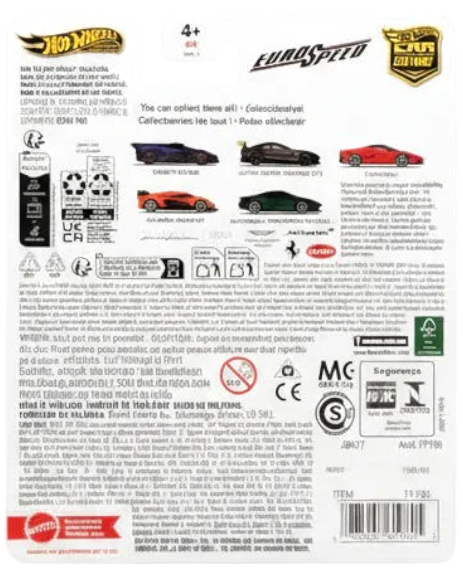 Back of a Hot Wheels toy car packaging with branding and text.