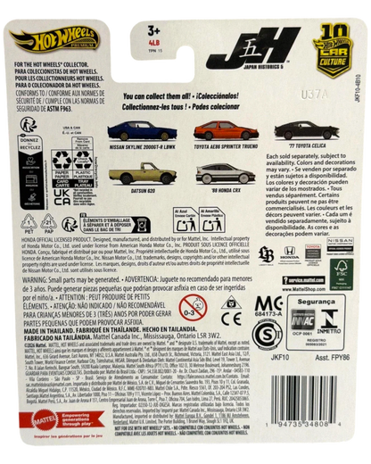 Back of a Hot Wheels toy car packaging with branding and product details.