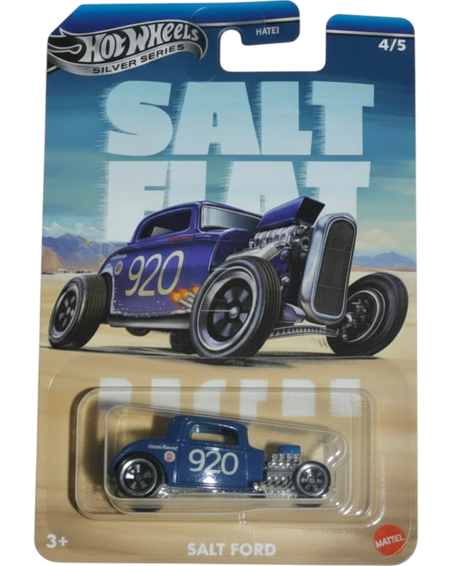 Hot Wheels Salt Flat die-cast car in packaging on a light gray background