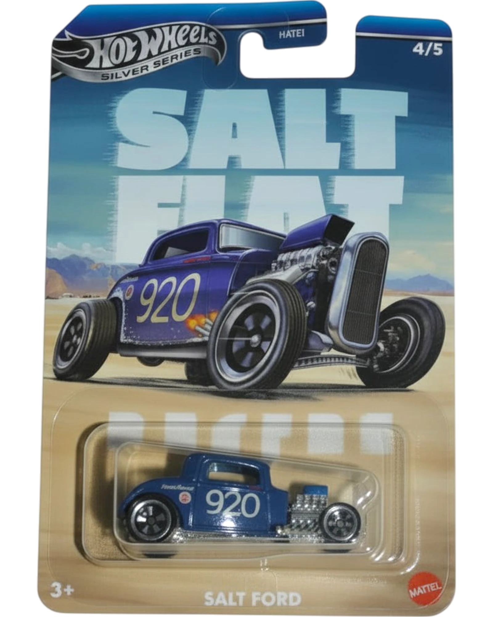 Hot Wheels Salt Flat die-cast car in packaging on a light gray background