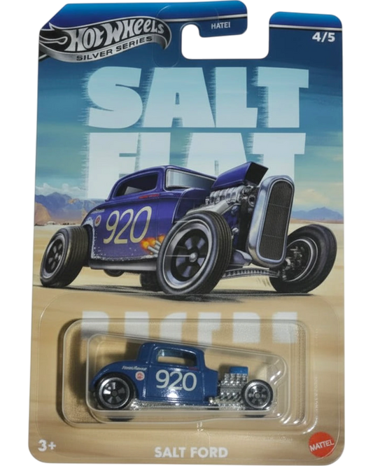 Hot Wheels Salt Flat die-cast car in packaging on a light gray background