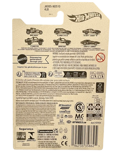 Back of a Hot Wheels toy car packaging with branding and product information.