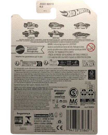 Back of a Hot Wheels toy car packaging with branding and product information.