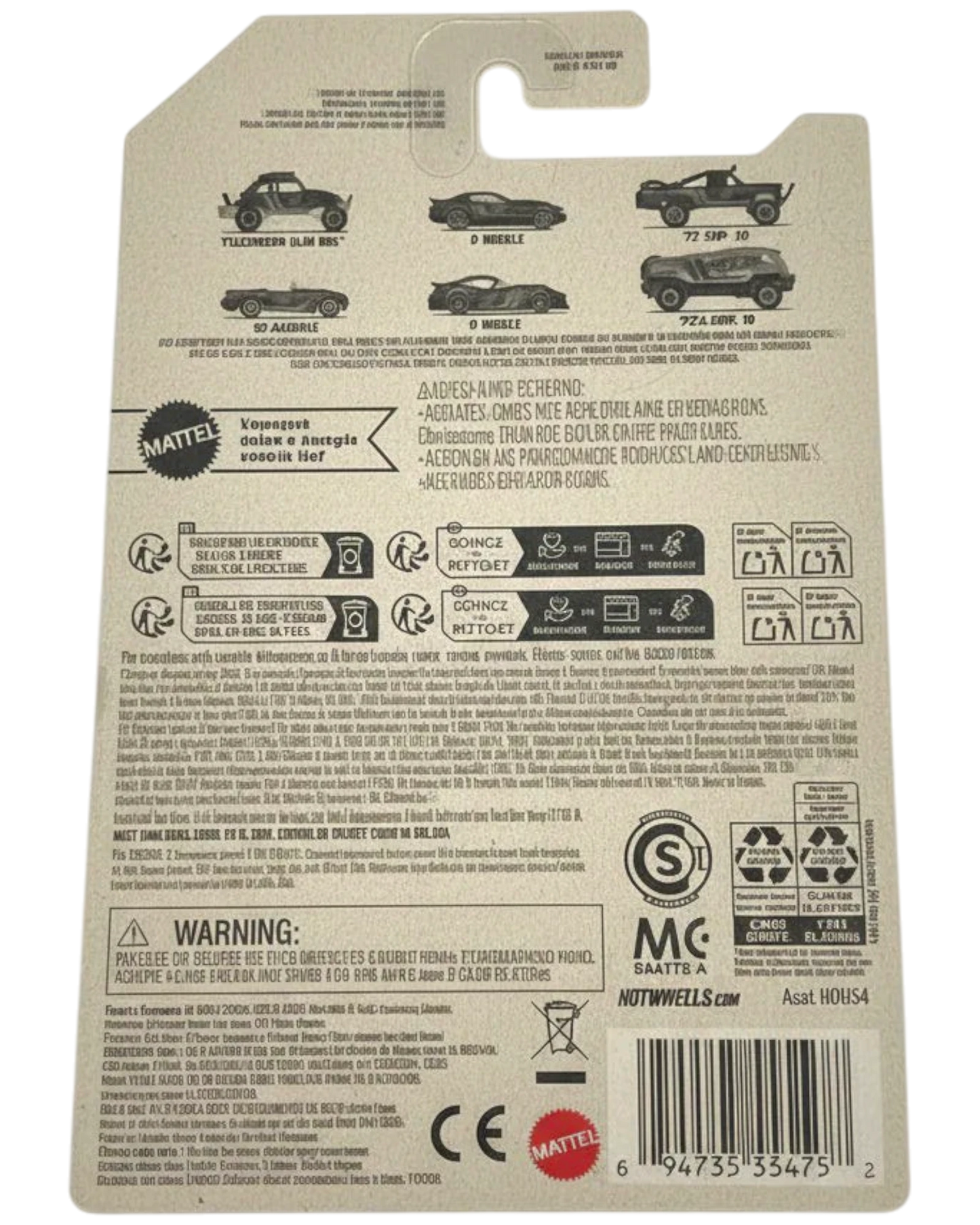 Back of a Hot Wheels packaging with branding and product information on a white background
