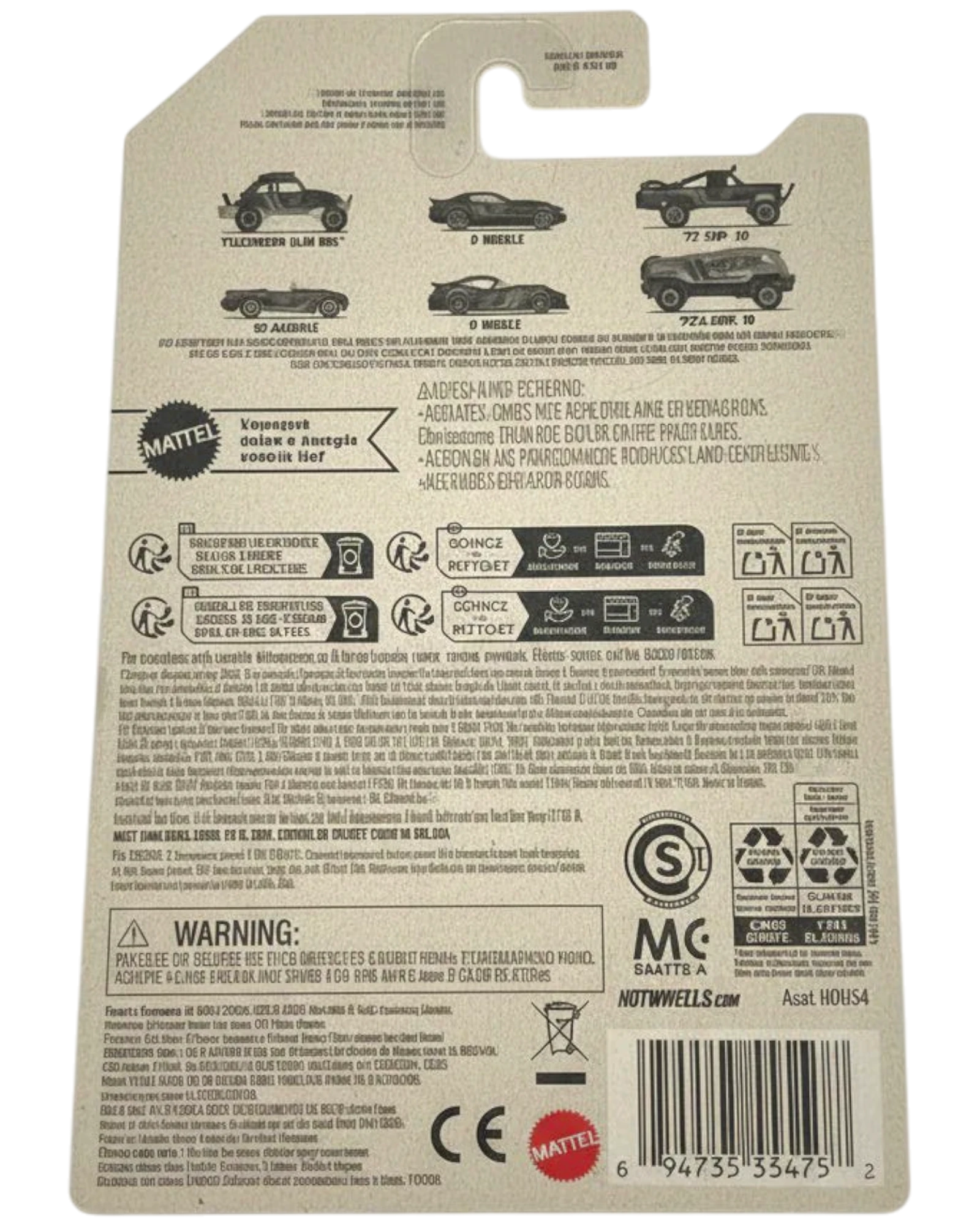 Back of a Hot Wheels packaging with branding and product information on a white background