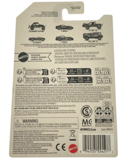 Back of a Hot Wheels packaging with branding and product information on a white background