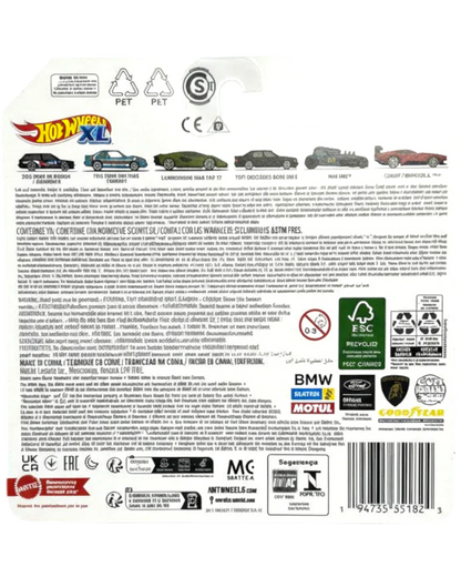 Back of a Hot Wheels toy car packaging with branding and product details.