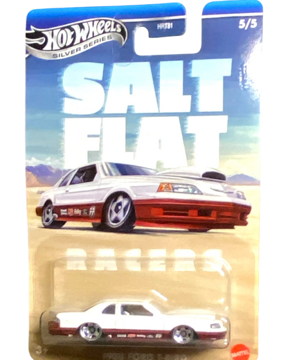 Hot Wheels Salt Flat Racers toy car packaging with a white car on a desert background