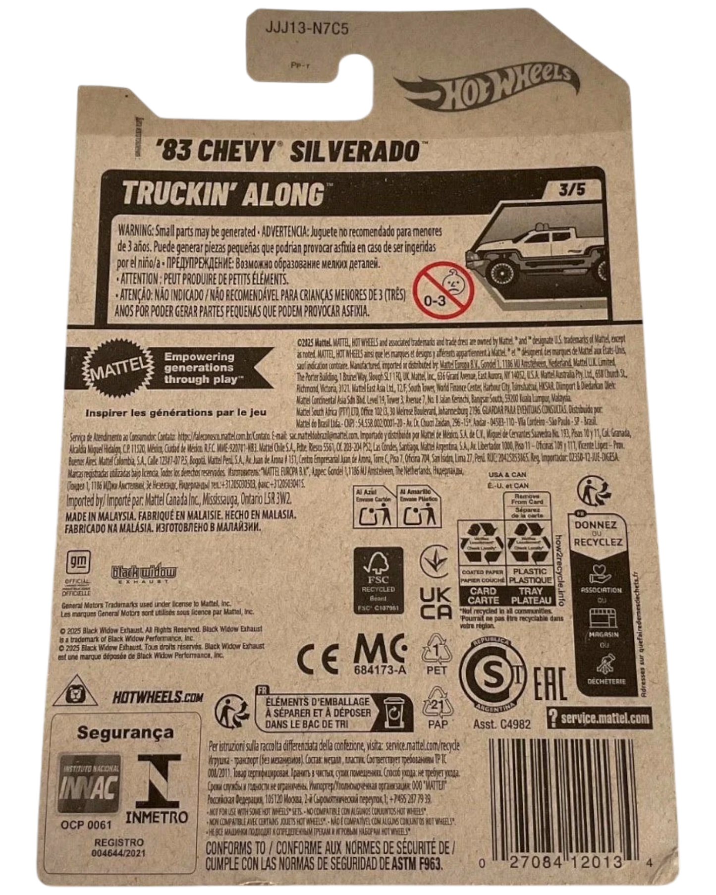 Hot Wheels 83 Chevy Silverado Truckin Along Black Widow Open Box Damaged Card