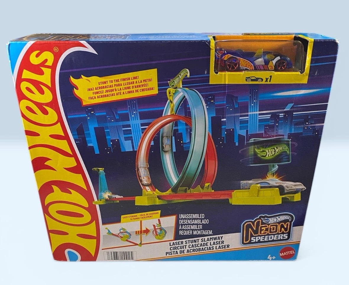 Hot Wheels Neon Speeders Laser Stunt Slamway Track Set with Die-Cast Car