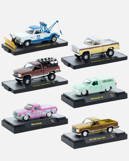 More Than Diecast M2 Machines 1:64 scale truck set featuring six detailed die-cast pickup and tow truck models.
