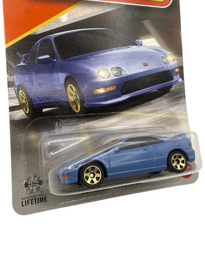 More Than Diecast 1997 Acura Integra Type R die-cast car in blue with gold wheels in original blister packaging