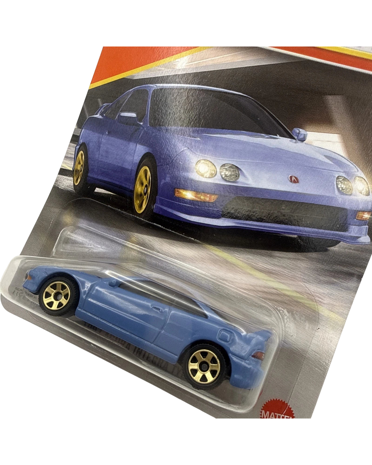 More Than Diecast 1997 Acura Integra Type R 1:64 scale die-cast car in blue with gold wheels on blister card