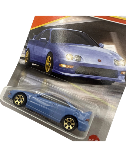 More Than Diecast 1997 Acura Integra Type R 1:64 scale die-cast car in blue with gold wheels on blister card
