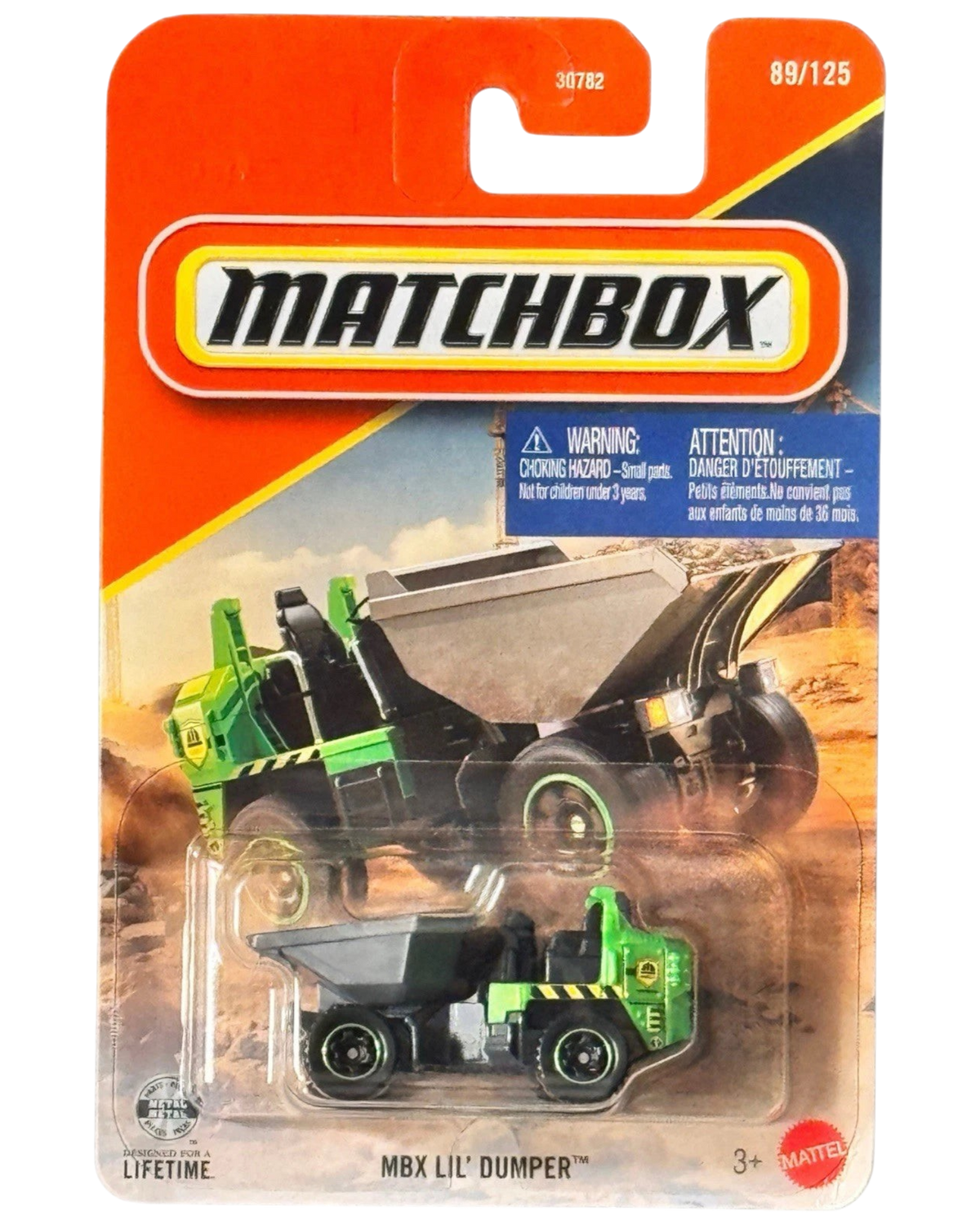 More Than Diecast Matchbox Lil' Dumper green construction dump truck in original blister pack packaging