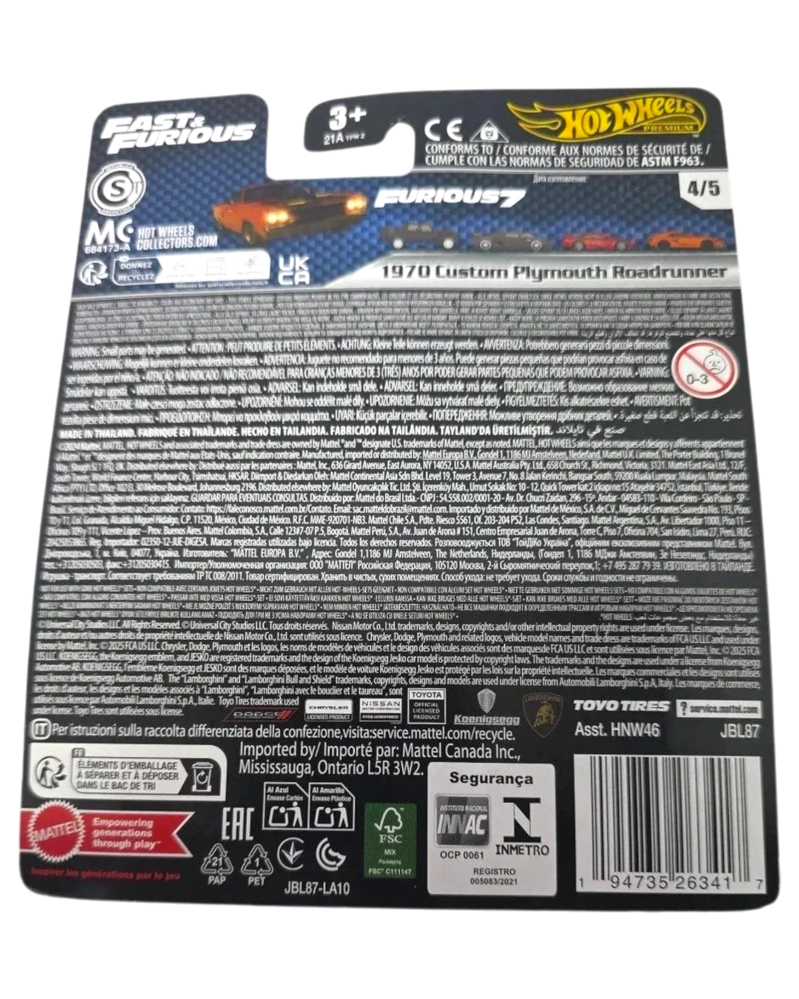 Back of a Hot Wheels packaging with branding and product details on a white background