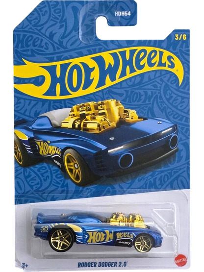 Hot Wheels toy car in blue and yellow packaging