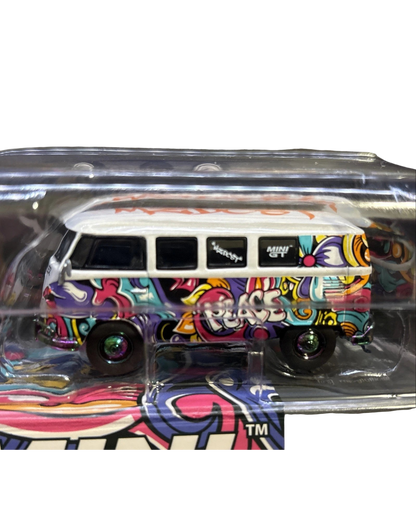 More Than Diecast 1/64 scale Volkswagen Bus chase edition with white and yellow Mizu design graffiti art