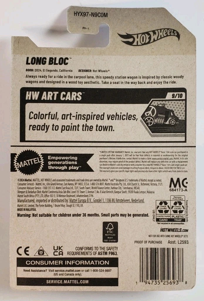 Hot Wheels 2025 Long Bloc Green HW Art Cars 135/250 1:64 Scale Die-Cast Car Collectible