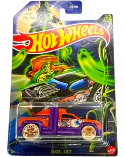 Hot Wheels toy car in packaging with vibrant colors and branding.
