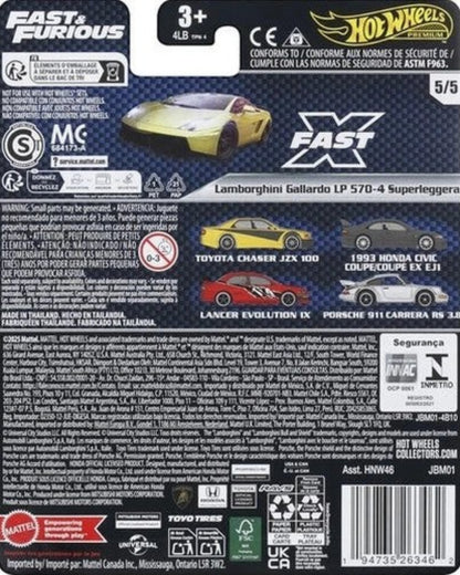 Hot Wheels Lamborghini Gallardo toy car packaging with branding and specifications.