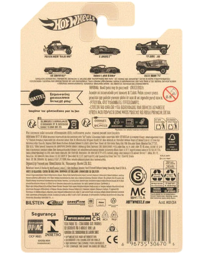 Back of a Hot Wheels toy car packaging with branding and product details.